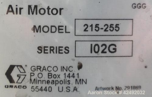 Used Graco Air Operated Bulldog High-Flo Circulation Pump, Part #220578, Series I02C, 304 Stainless Steel. Rated 24 gallons per minute (91 liters), ratio 4 to 1. Maximum air working pressure 100 psi,...