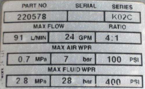 Used Graco Air Operated Bulldog High-Flo Circulation Pump, Part #220578, Series K02C