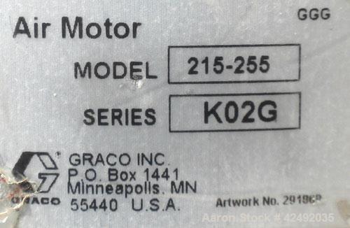 Used Graco Air Operated Bulldog High-Flo Circulation Pump, Part #220578, Series K02C, 304 Stainless Steel. Rated 24 gallons per minute (91 liters), ratio 4 to 1. Maximum air working pressure 100 psi,...
