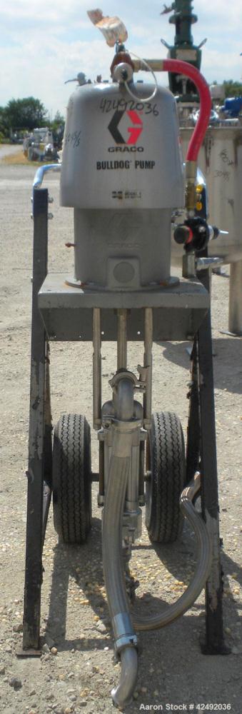 Used Graco Air Operated Bulldog High-Flo Circulation Pump, Part #220578, Series E05C, 304 Stainless Steel. Rated 24 gallons per minute (91 liters), ratio 4 to 1. Maximum air working pressure 100 psi,...