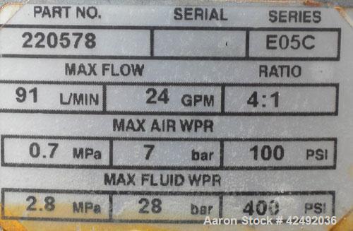 Used Graco Air Operated Bulldog High-Flo Circulation Pump, Part #220578, Series E05C, 304 Stainless Steel. Rated 24 gallons per minute (91 liters), ratio 4 to 1. Maximum air working pressure 100 psi,...