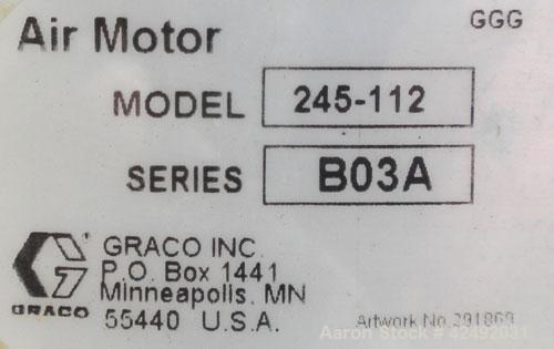 Used Graco Air Operated King Dura-Flo Circulation Pump, Part #237286, Series B03B, 304 Stainless Steel. Rated 3.4 gallons per minute at 60 cycles per minute, ratio 65 to 1. Maximum air working pressu...