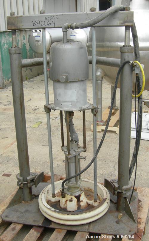 USED: Graco air operated drum unloading pump, model 952-164, series 207-172. Approximately 10 gallons per minute at 60 psi, 10:1 ratio. Approximate 23" diameter carbon steel plunger. Base mounted.