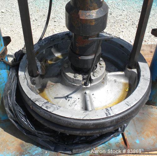 Used Johnstone Air Operated 55 Gallon Drum Unloading Pump, Model 98KLXGC3AX. 8" Air motor, ratio 42:1, 20 psi to 100 psi operating range, 12 cubic inch volume per cycle. Base mounted.