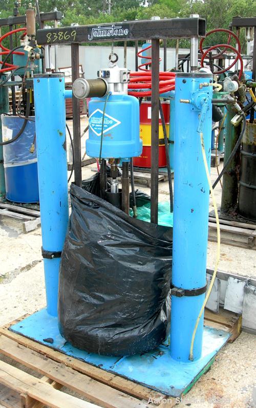 Used Johnstone Air Operated 55 Gallon Drum Unloading Pump, Model 98KLXGC3AX. 8" Air motor, ratio 42:1, 20 psi to 100 psi operating range, 12 cubic inch volume per cycle. Base mounted.