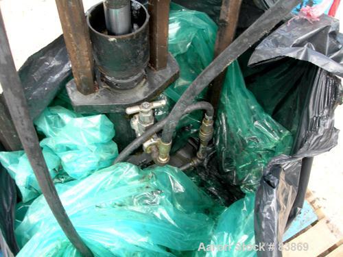Used Johnstone Air Operated 55 Gallon Drum Unloading Pump, Model 98KLXGC3AX. 8" Air motor, ratio 42:1, 20 psi to 100 psi operating range, 12 cubic inch volume per cycle. Base mounted.