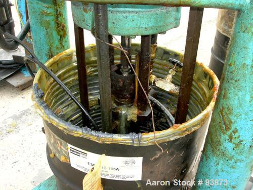 Used Johnstone Air Operated 55 Gallon Drum Unloading Pump, Model JPC 1001, Size S1-10-HDE. 10" Air motor, ratio 65:1, 20 psi to 100 psi operating range, 12 cubic inch volume per cycle. Base mounted.