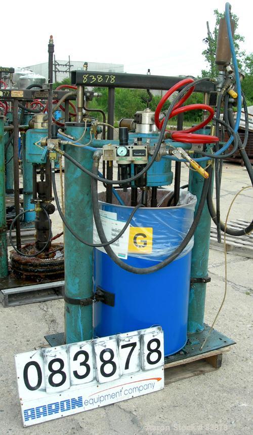 USED: Johnstone air operated 55 gallon drum unloading pump, model JPC 1001. 8" air motor, ratio 42:1, 20 psi to 100 psi operating range, 12 cubic inch volume per cycle. Base mounted.
