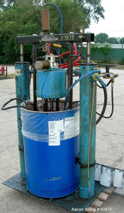 USED: Johnstone air operated 55 gallon drum unloading pump, model JPC 1001. 8" air motor, ratio 42:1, 20 psi to 100 psi operating range, 12 cubic inch volume per cycle. Base mounted.