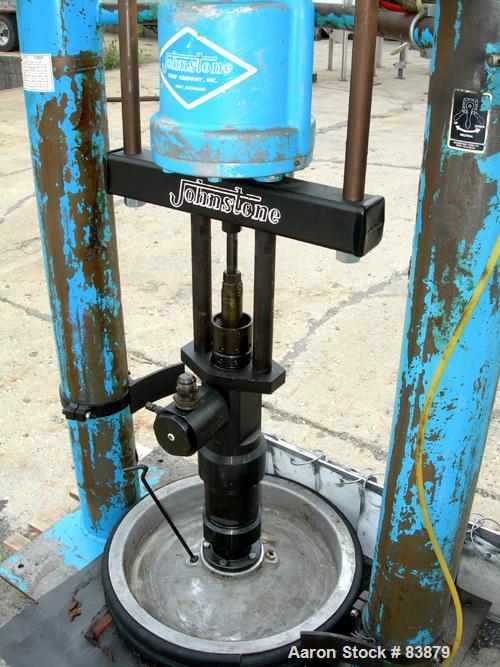 Used Johnstone Air Operated 55 Gallon Drum Unloading Pump, Model JPC 1001, Size S1-8-HDE. 8" Air motor, ratio 42:1, 20 psi to 100 psi operating range, 12 cubic inch volume per cycle. Base mounted.