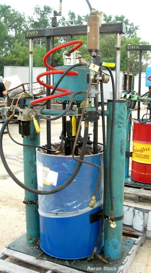 USED: Johnstone air operated 55 gallon drum unloading pump, model JPC 1001. 8" air motor, ratio 42:1, 20 psi to 100 psi operating range, 12 cubic inch volume per cycle. Base mounted.