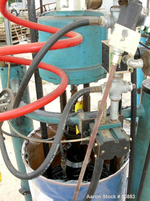 USED: Johnstone air operated 55 gallon drum unloading pump, model JPC 1001. 8" air motor, ratio 42:1, 20 psi to 100 psi operating range, 12 cubic inch volume per cycle. Base mounted.