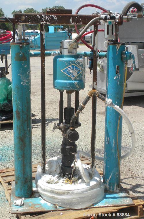 Used Johnstone Air Operated 55 Gallon Drum Unloading Pump, Model JPC 1001, Size S1-8-HDE. 8" Air motor, ratio 42:1, 20 psi to 100 psi operating range, 12 cubic inch volume per cycle. Base mounted.