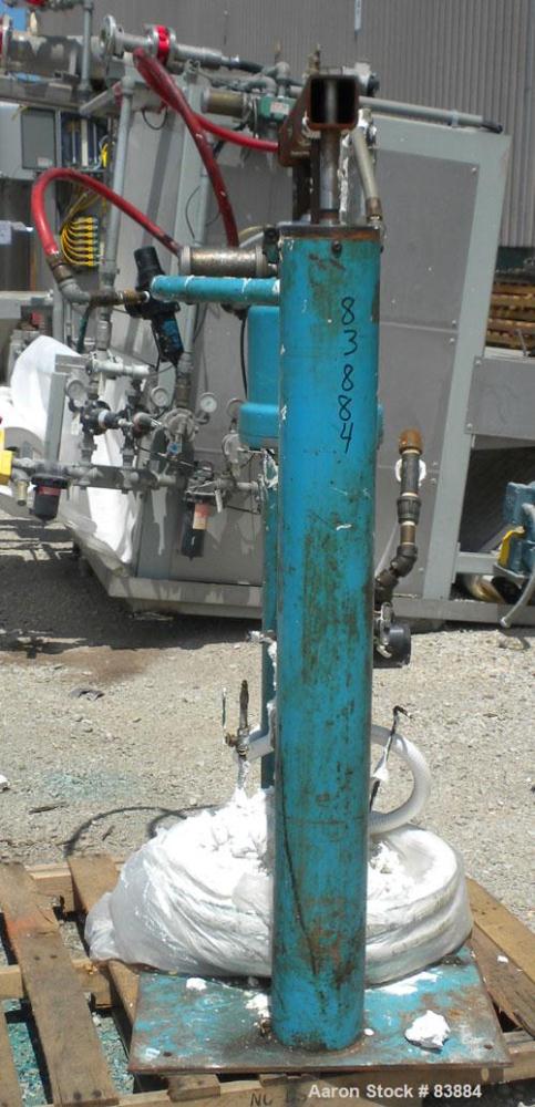 Used Johnstone Air Operated 55 Gallon Drum Unloading Pump, Model JPC 1001, Size S1-8-HDE. 8" Air motor, ratio 42:1, 20 psi to 100 psi operating range, 12 cubic inch volume per cycle. Base mounted.