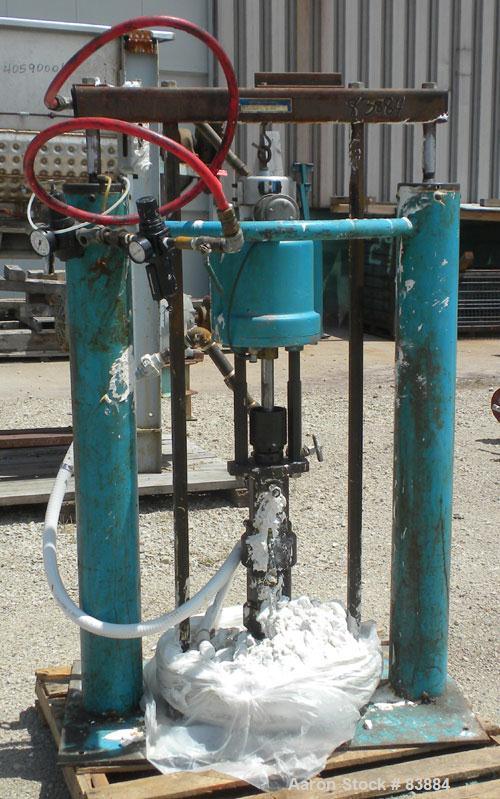 Used Johnstone Air Operated 55 Gallon Drum Unloading Pump, Model JPC 1001, Size S1-8-HDE. 8" Air motor, ratio 42:1, 20 psi to 100 psi operating range, 12 cubic inch volume per cycle. Base mounted.