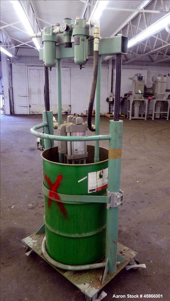 Used Lincoln Industrial Twin Post 55 Gallon Drum Pump, Model 1735, Series G. Consists of: (1) Pump Tube, model 84902, series B. Air motor diameter 3", Pump tube style shovel, output per cycle 12 cubi...