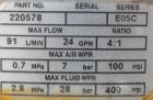 Used Graco Air Operated Bulldog High-Flo Circulation Pump, Part #220578, Series E05C, 304 Stainless Steel. Rated 24 gallons per minute (91 liters), ratio 4 to 1. Maximum air working pressure 100 psi,...