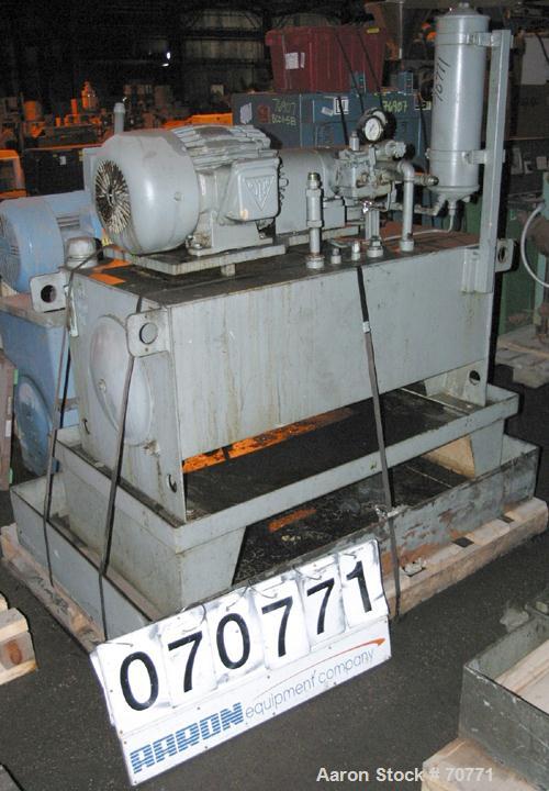 Used Vickers Hydraulic Power Pack, Model VC-108-GD-0-3DB6. Driven by a 5 hp, 3/60/460 volt, 1175 rpm motor, 60 gallon holding tank.
