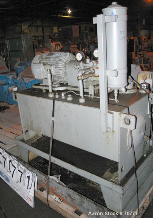 Used Vickers Hydraulic Power Pack, Model VC-108-GD-0-3DB6. Driven by a 5 hp, 3/60/460 volt, 1175 rpm motor, 60 gallon holding tank.