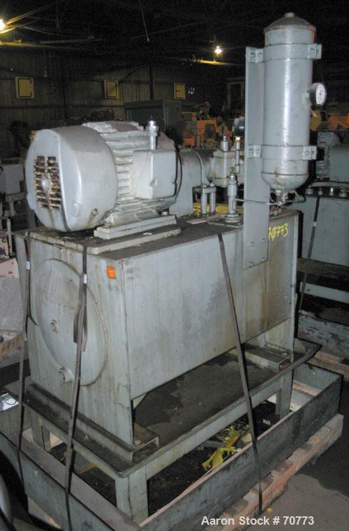 Used Vickers Hydraulic Power Pack, Model VC-108-GD-0-3DB6. Driven by a 7.5 hp, 3/60/230/460 volt, 1165 rpm motor, approximate 30 gallon holding tank.
