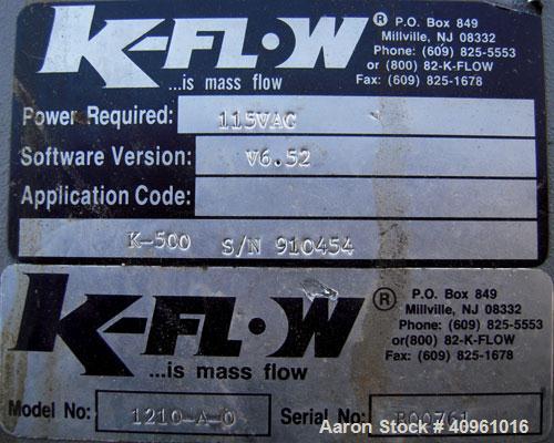 Used ABB Instrumentation K-Flow Mass Flow Meter. Model K-500, 316 stainless steel. Sensor 88044. Mass meter control box, model 1210-A-0, serial# B00761. Approximate 1" inlet/outlet.
