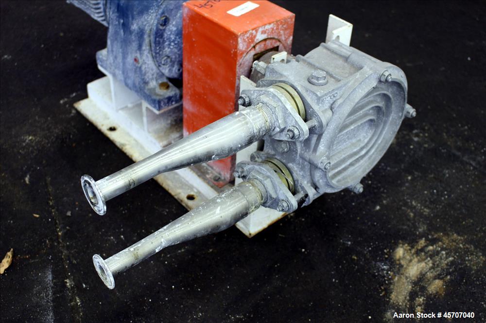 Used Alfa Laval/Depa Elro Peristaltic Hose Pump, Model IP 200, Aluminum Housing. Approximate 8.37 gallons per minute, maximum pressure 130 psi. 316 Stainless steel inlet/outlet pipe connections. Driv...