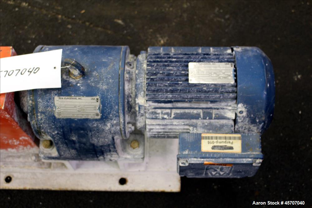 Used Alfa Laval/Depa Elro Peristaltic Hose Pump, Model IP 200, Aluminum Housing. Approximate 8.37 gallons per minute, maximum pressure 130 psi. 316 Stainless steel inlet/outlet pipe connections. Driv...