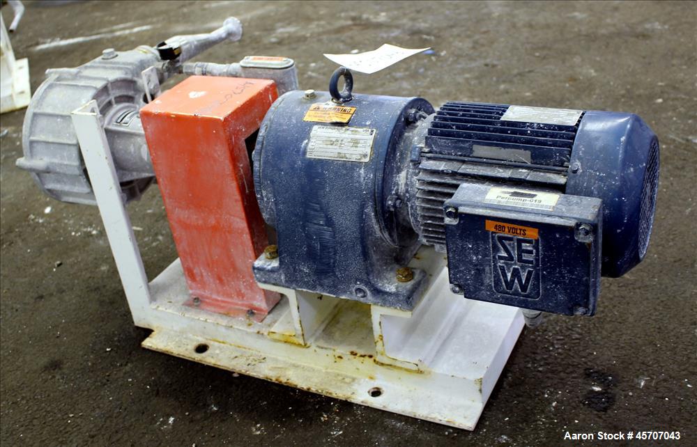 Used Alfa Laval/Depa Elro Peristaltic Hose Pump, Model IP 200, Aluminum Housing. Approximate 8.37 gallons per minute, maximum pressure 130 psi. 316 Stainless steel inlet/outlet pipe connections. Driv...