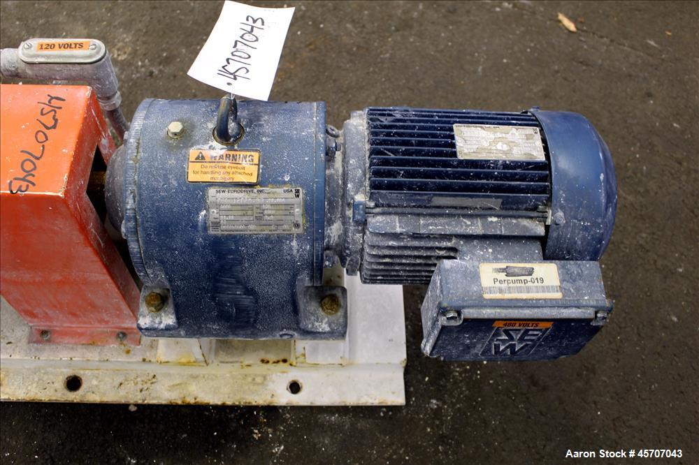 Used Alfa Laval/Depa Elro Peristaltic Hose Pump, Model IP 200, Aluminum Housing. Approximate 8.37 gallons per minute, maximum pressure 130 psi. 316 Stainless steel inlet/outlet pipe connections. Driv...