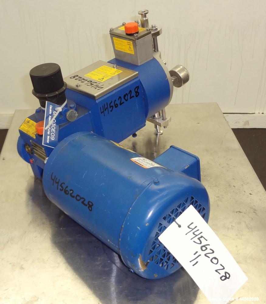Used Bran+Luebbe Metering Pump, Model P31 39/2, 316 Stainless Steel. Approximate gallons per hour. Approximate ½” inlet outlet, driven by a 1hp, 3/60/230/460 volt, 3450 rpm motor.