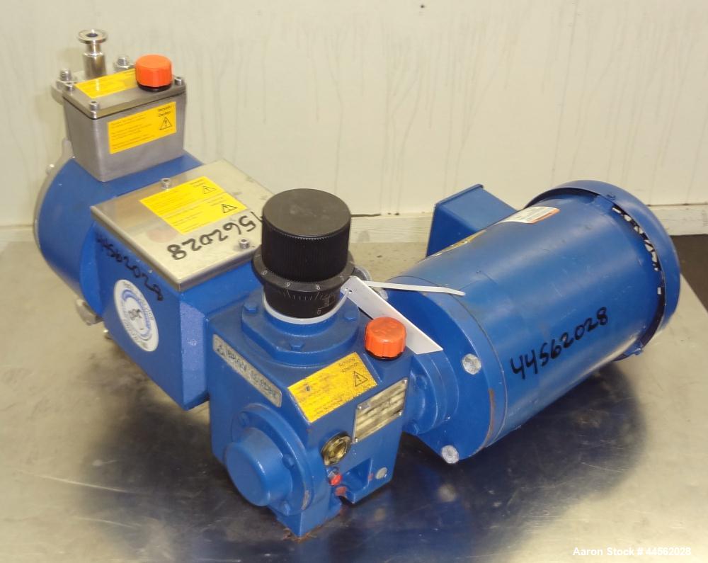 Used Bran+Luebbe Metering Pump, Model P31 39/2, 316 Stainless Steel. Approximate gallons per hour. Approximate ½” inlet outlet, driven by a 1hp, 3/60/230/460 volt, 3450 rpm motor.