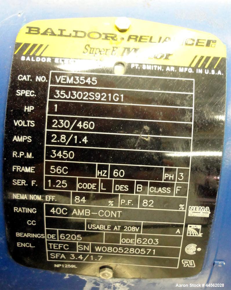 Used Bran+Luebbe Metering Pump, Model P31 39/2, 316 Stainless Steel. Approximate gallons per hour. Approximate ½” inlet outlet, driven by a 1hp, 3/60/230/460 volt, 3450 rpm motor.