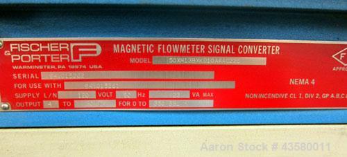 Used Fischer & Porter Magnetic Flow Meter, Model IODI476PH12PM29KY13A1112D1. Size 50mm (1.96"). Ceramic liner, platinum electrode. Includes a Fischer & Porter Magnetic Flow Meter signal converter, mo...