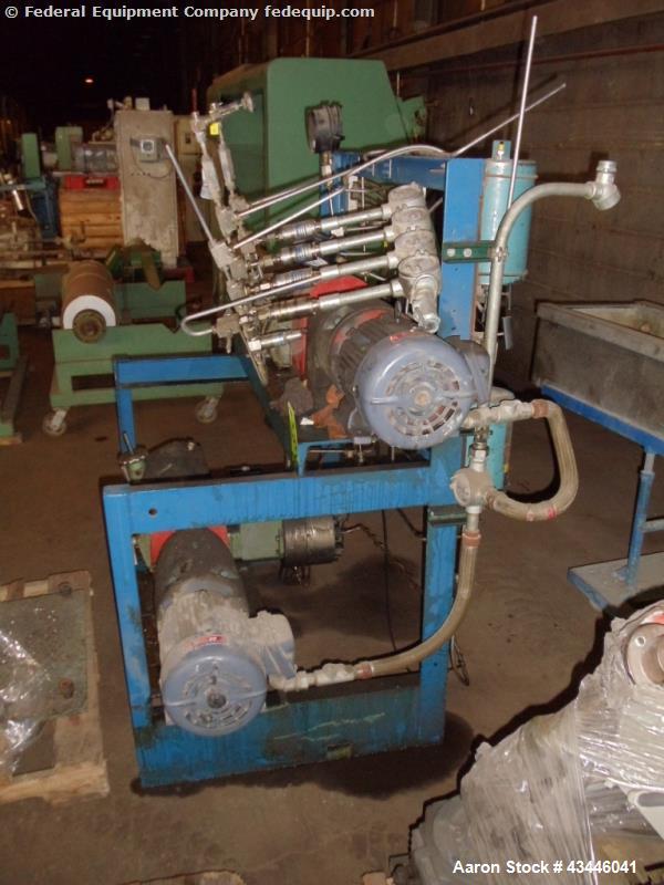 Used Lewa pump skid with (2) type HM2, rated 190 stokes/minute, 900 kg max plunger load with 5/3 hp, 90/460 volt xp motor drive, serial# 76479, 100.535.