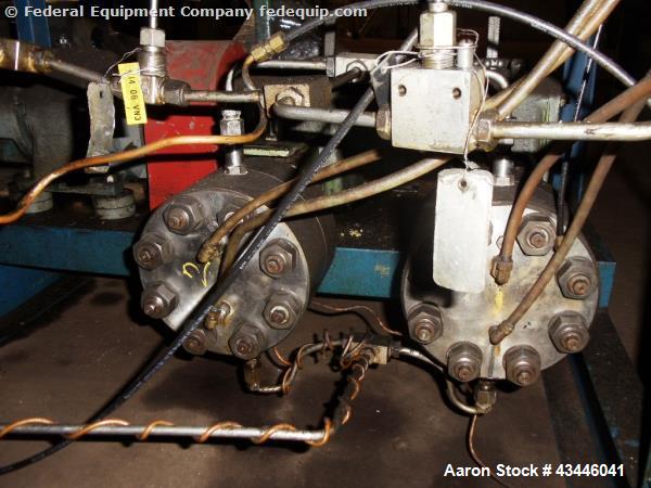 Used Lewa pump skid with (2) type HM2, rated 190 stokes/minute, 900 kg max plunger load with 5/3 hp, 90/460 volt xp motor drive, serial# 76479, 100.535.