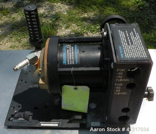 Used Masterflex Peristolic Pump, Model 7584-80. Rated 25 scfm maximum air, 100 psi max, speed 35-350 rpm. (2) 7/8", and (2) 1 1/4" side openings. Driven by an air operated motor. Mounted on a carbon ...