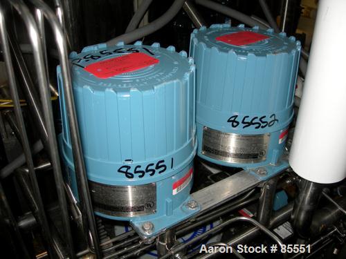 Used Micro Motion Flow Meter, Model DL65S242SU, 316 Stainless Steel Product Contact Areas. Flow cal 20.6984.26, dens flow 11300132894.21. Rated volume 0 to 15 gallons per minute, mass 0 to 125 pounds...