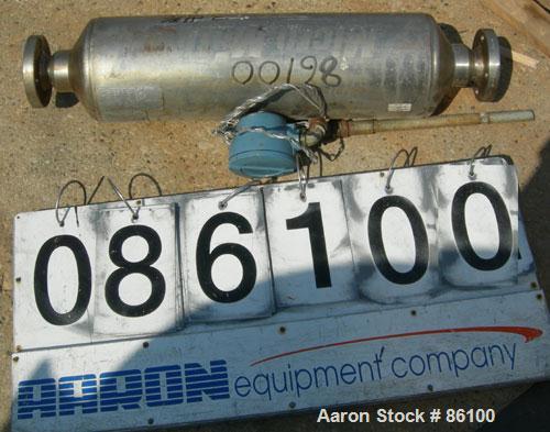 Used Micro Motion Straight Tube Flow Meter, model T150T641SQBAEZZZ. 316L stainless steel product contact areas. Rated volume 0 to 383 gallons per minute, mass 0 to 3200 pounds per minute. 1-1/2" inle...