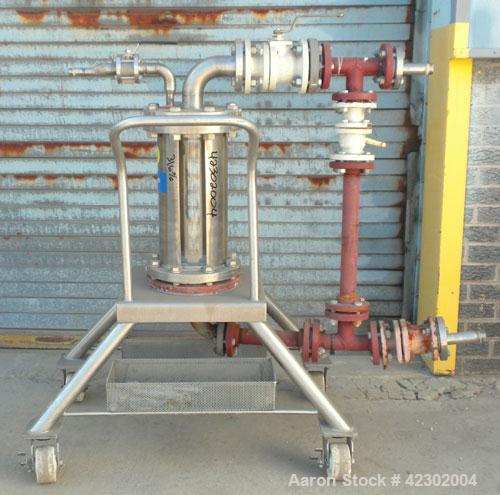 Used Jogler Single Tube Armored Sight Flow Indicator, Model 18-FS-PI60-S660. 316 Stainless steel shield, 6" diameter x 18" long Borosilicate sight tube. 15" Long visual length. Nominal rating 40 psig...