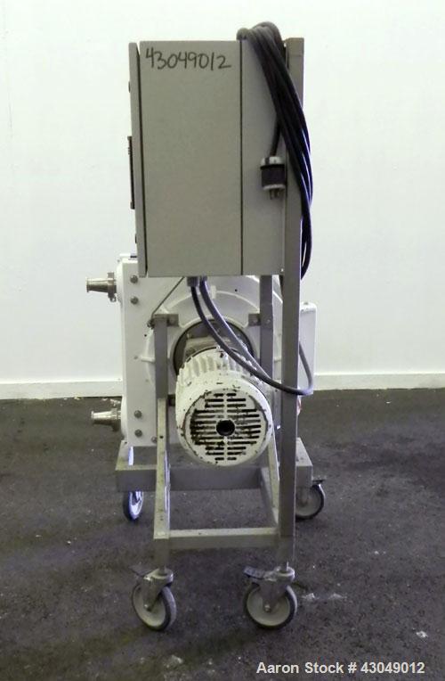 Used Waston-Marlow Hose Pump. 2’’ Tri-clamp inlet/outlet. Driven by a 5 hp, 3/60/230/460 volt, 1750 rpm gear motor, ratio 37.23 to 1. Includes an Allen-Bradley 1336 Plus II drive. Mounted on a stainl...