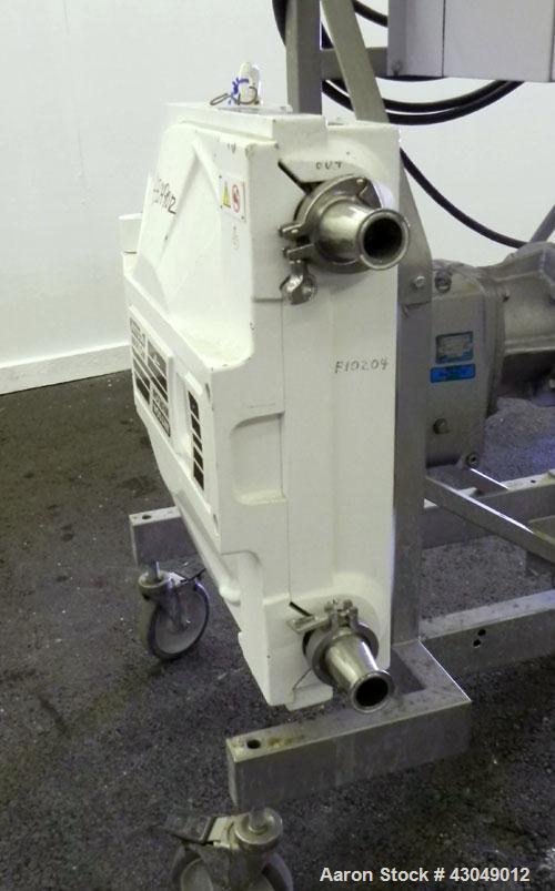 Used Waston-Marlow Hose Pump. 2’’ Tri-clamp inlet/outlet. Driven by a 5 hp, 3/60/230/460 volt, 1750 rpm gear motor, ratio 37.23 to 1. Includes an Allen-Bradley 1336 Plus II drive. Mounted on a stainl...