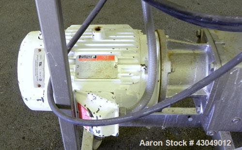 Used Waston-Marlow Hose Pump. 2’’ Tri-clamp inlet/outlet. Driven by a 5 hp, 3/60/230/460 volt, 1750 rpm gear motor, ratio 37.23 to 1. Includes an Allen-Bradley 1336 Plus II drive. Mounted on a stainl...
