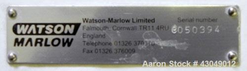 Used Waston-Marlow Hose Pump. 2’’ Tri-clamp inlet/outlet. Driven by a 5 hp, 3/60/230/460 volt, 1750 rpm gear motor, ratio 37.23 to 1. Includes an Allen-Bradley 1336 Plus II drive. Mounted on a stainl...