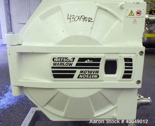 Used Waston-Marlow Hose Pump. 2’’ Tri-clamp inlet/outlet. Driven by a 5 hp, 3/60/230/460 volt, 1750 rpm gear motor, ratio 37.23 to 1. Includes an Allen-Bradley 1336 Plus II drive. Mounted on a stainl...