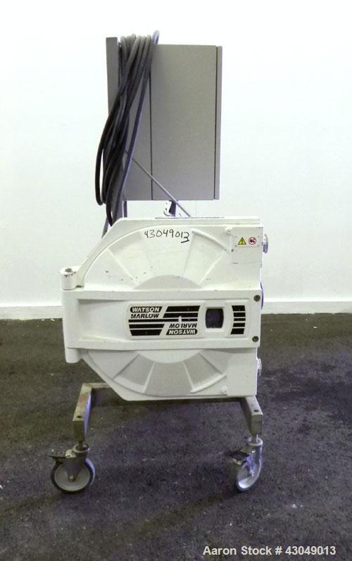 Used Waston-Marlow Hose Pump. 2’’ Tri-clamp inlet/outlet. Driven by a 5 hp, 3/60/230/460 volt, 1750 rpm gear motor, ratio 37.23 to 1. Includes an Allen-Bradley 1336 Plus II drive. Mounted on a stainl...