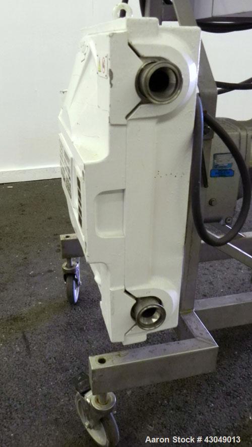 Used Waston-Marlow Hose Pump. 2’’ Tri-clamp inlet/outlet. Driven by a 5 hp, 3/60/230/460 volt, 1750 rpm gear motor, ratio 37.23 to 1. Includes an Allen-Bradley 1336 Plus II drive. Mounted on a stainl...