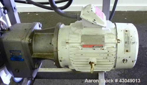 Used Waston-Marlow Hose Pump. 2’’ Tri-clamp inlet/outlet. Driven by a 5 hp, 3/60/230/460 volt, 1750 rpm gear motor, ratio 37.23 to 1. Includes an Allen-Bradley 1336 Plus II drive. Mounted on a stainl...
