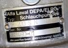 Used Alfa Laval/Depa Elro Peristaltic Hose Pump, Model IP 200, Aluminum Housing. Approximate 8.37 gallons per minute, maximum pressure 130 psi. 316 Stainless steel inlet/outlet pipe connections. Driv...