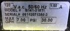 Used LMI Milton Roy Chemical Metering Pump, Model B141-318TI. PVC molded head. Rated 0.007 gallons per minute (7 gallons per hour) at 30 psi. 110-120 volt, connections 0.5” OD tubing.