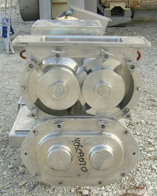 Used Waukesha Rectangular Flange Universal Rotary Positive Displacement Pumpmodel 224, 316 stainless steel. Approximately 200 gallons per minute at 200 psi at 400 rpm capacity, .522 gallon displaceme...